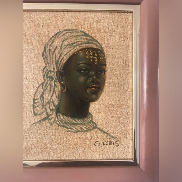 Original Oil Painting Nbele Bantu Girl 70s African Signed Fobis 12” x 14” - Picture 2 of 7